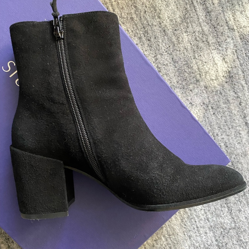 Stuart Weitzman black suede chunk heel bootie